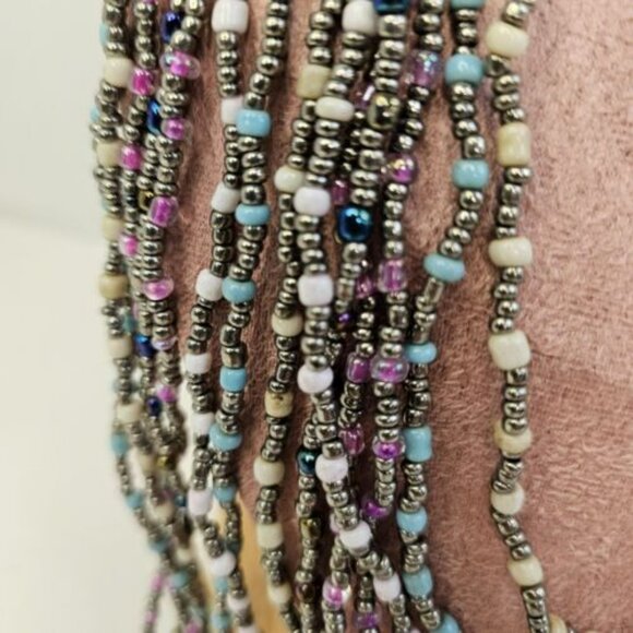 Necklace Costume Women Jewelry Multi Layered Gray Soft Colors Beaded - Picture 3 of 9